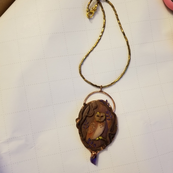 Handmade Owl Necklace Purplr Copper - Picture 2 of 4